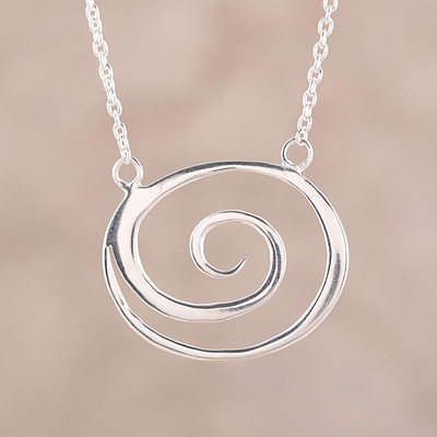 Sterling silver pendant necklace, 'Swirl Delight' - Swirl-Shaped Sterling Silver Pendant Necklace