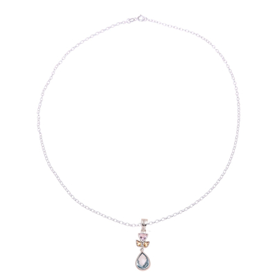 Multi-gemstone pendant necklace, 'Sparkling Combination' - Multi-Gemstone Pendant Necklace Crafted in India