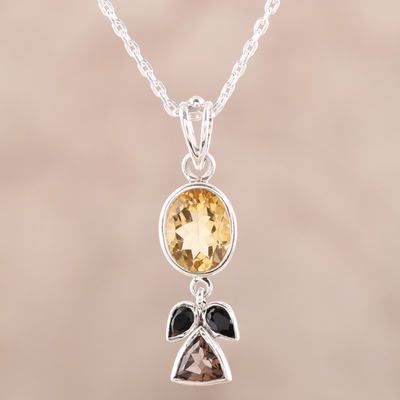Multi-gemstone pendant necklace, 'Glimmering Harmony' - Faceted Multi-Gemstone Pendant Necklace from India