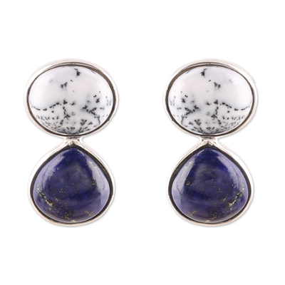Lapis Lazuli and Agate Drop Earrings from India