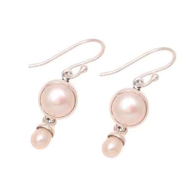 Cultured pearl dangle earrings, 'Glowing Dance' - Cultured Pearl Dangle Earrings Crafted in India