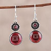 Garnet dangle earrings, 'Garnet Flair' - Natural Garnet Dangle Earrings Crafted in India