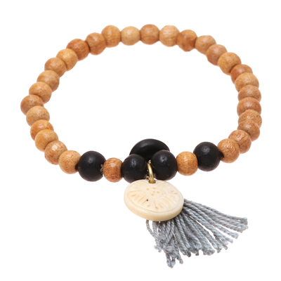 Bone beaded stretch bracelet, 'Blissful Bohemian' - Bone Beaded Stretch Bracelet from India