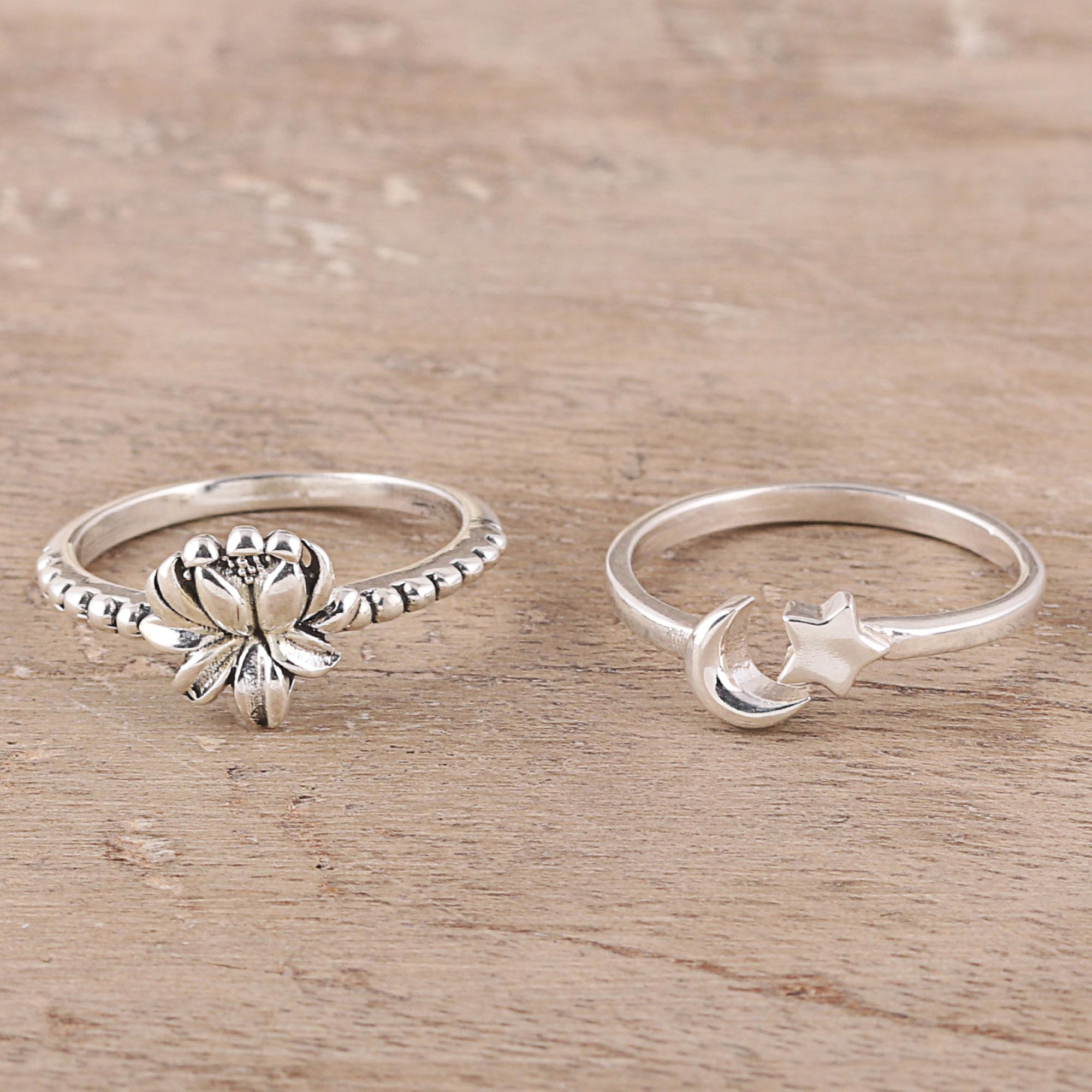 Sterling Silver Small Sun and Moon Ring, Dainty Ring, Sun Ring, Silver Rings