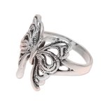Sterling silver band ring, 'Butterfly Companion' - Butterfly Sterling Silver Band Ring from India