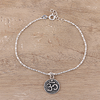 Sterling silver chain bracelet, 'Om of Peace'