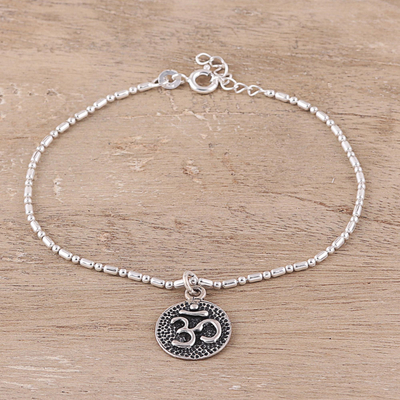 Sterling silver chain bracelet, 'Om of Peace' - Sterling Silver Om Bracelet Crafted in India