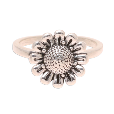 Sterling silver cocktail ring, 'Blissful Allure' - Floral Sterling Silver Cocktail Ring Crafted in India