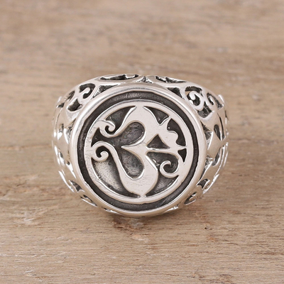 Sterling silver signet ring, Om Classic