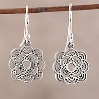 Sterling silver dangle earrings, 'Curvy Flowers' - Openwork Floral Sterling Silver Dangle Earrings from India
