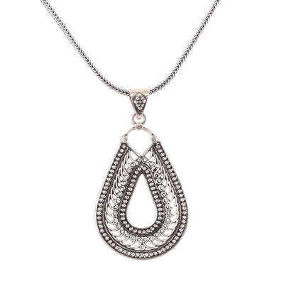 Sterling silver pendant necklace, 'Drop Majesty' - Drop-Shaped Sterling Silver Pendant Necklace from India