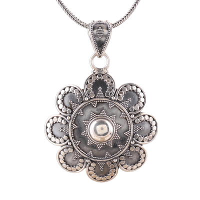 Sterling silver pendant necklace, 'Artisanal Flower' - Artisan Crafted Sterling Silver Pendant Necklace from India