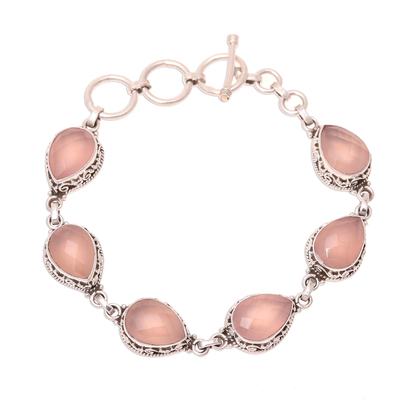 Chalcedony link bracelet, 'Glossy Pink' - 22-Carat Pink Chalcedony Link Bracelet from India