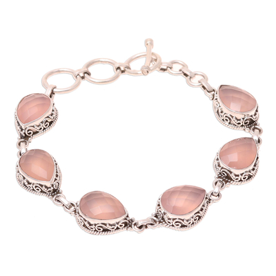 Chalcedony link bracelet, 'Glossy Pink' - 22-Carat Pink Chalcedony Link Bracelet from India
