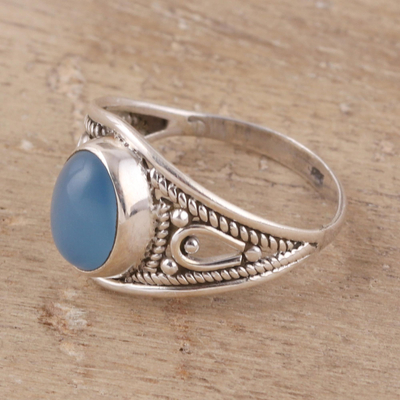 Chalcedony cocktail ring, 'Gleaming Appeal' - Oval Chalcedony Cocktail Ring Crafted in India