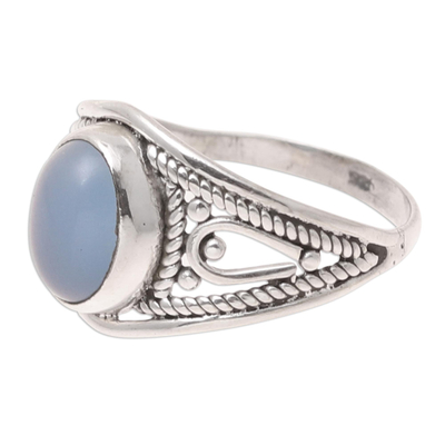 Chalcedony cocktail ring, 'Gleaming Appeal' - Oval Chalcedony Cocktail Ring Crafted in India