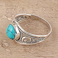 Sterling silver and reconstituted turquoise cocktail ring, 'Turquoise Charm'