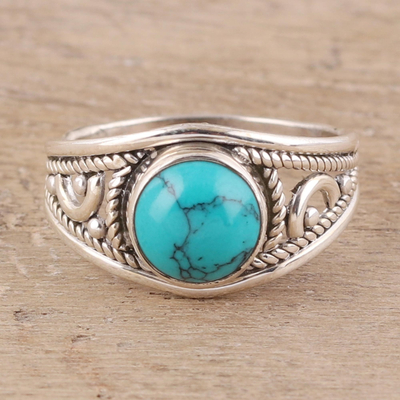 Sterling silver and reconstituted turquoise cocktail ring, 'Turquoise Charm' - Sterling Silver and Reconstituted Turquoise Cocktail Ring