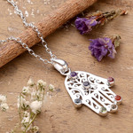 Multi-gemstone pendant necklace, 'Hamsa Chakra' - Multi-Gemstone Hamsa Chakra Pendant Necklace from India