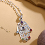 Multi-gemstone pendant necklace, 'Hamsa Chakra' - Multi-Gemstone Hamsa Chakra Pendant Necklace from India