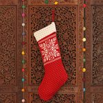 Knit stocking, 'Snowflake Charm' - Snowflake Pattern Knit Stocking in Poppy from India