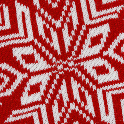 Knit stocking, 'Snowflake Charm' - Snowflake Pattern Knit Stocking in Poppy from India
