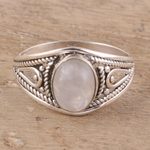 Rainbow moonstone cocktail ring, 'Gleaming Appeal' - Oval Rainbow Moonstone Cocktail Ring from India