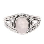 Rainbow moonstone cocktail ring, 'Gleaming Appeal' - Oval Rainbow Moonstone Cocktail Ring from India