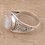 Rainbow moonstone cocktail ring, 'Gleaming Appeal' - Oval Rainbow Moonstone Cocktail Ring from India