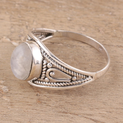 Oval Rainbow Moonstone Cocktail Ring from India - Gleaming Appeal | NOVICA