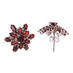 Rhodium plated garnet button earrings, 'Scarlet Burst' - 13.5-Carat Rhodium Plated Garnet Button Earrings