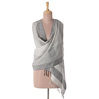 Cotton shawl, 'Beautiful Grey' - Patterned Cotton Shawl in Grey from India