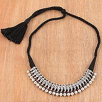 Halskette mit Anhänger aus Sterlingsilber, „Peacock Gleam“ – Verstellbare Halskette mit Anhänger aus Sterlingsilber aus Indien