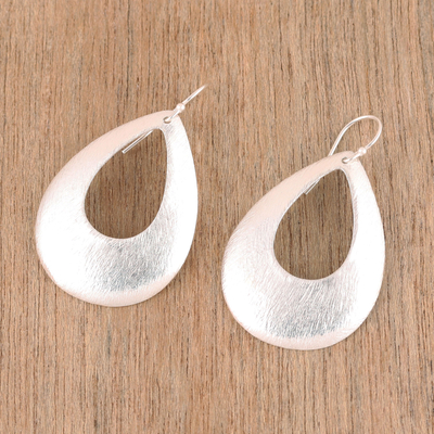 Sterling silver dangle earrings, 'Shimmering Raindrops' - Brushed-Satin Sterling Silver Dangle Earrings from India