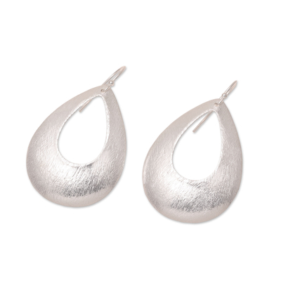 Sterling silver dangle earrings, 'Shimmering Raindrops' - Brushed-Satin Sterling Silver Dangle Earrings from India