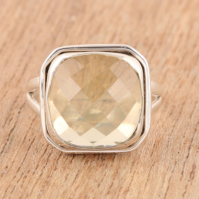 Topaz cocktail ring, 'Sunny Sparkle' - 16.5-Carat Yellow Topaz Cocktail Ring from India
