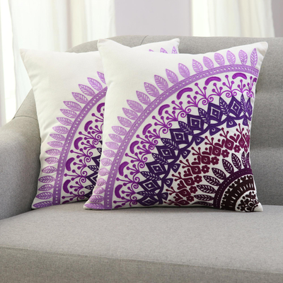 Cotton cushion covers, Divine Orchard in Purple (pair)