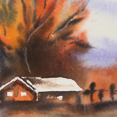 'Rustic Beauty' - Watercolor Impressionist Landscape Painting from India