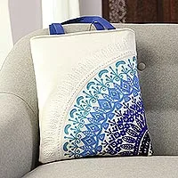 Tote de algodón, 'Mandala Fusion' - Tote de algodón con motivo de mandala bordado de la India