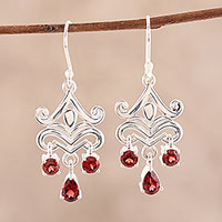 Garnet dangle earrings, 'Glimmering Dance'