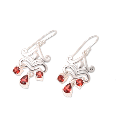 Garnet dangle earrings, 'Glimmering Dance' - 2-Carat Garnet Dangle Earrings from India