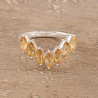 Citrine band ring, 'Golden Array' - 2-Carat Citrine Band Ring from India