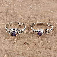 Sterling silver rings, 'Turquoise Beauty in Purple' (pair)