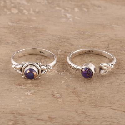 Sterling silver rings, 'Turquoise Beauty in Purple' (pair) - Purple Composite Turquoise and Sterling Silver Rings (Pair)