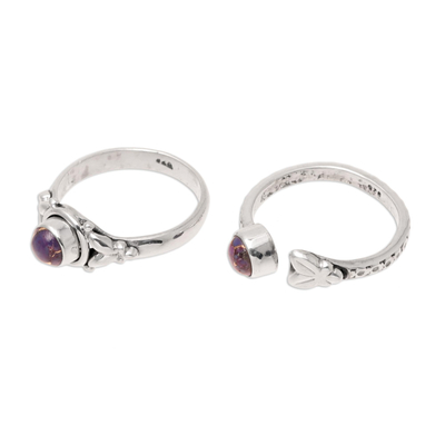 Sterling silver rings, 'Turquoise Beauty in Purple' (pair) - Purple Composite Turquoise and Sterling Silver Rings (Pair)