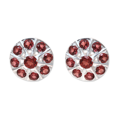 Garnet button earrings, 'Glittering Radiance' - 2-Carat Garnet Button Earrings from India