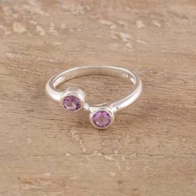 Amethyst band ring, 'Duality' - Faceted Amethyst Band Ring Crafted in India