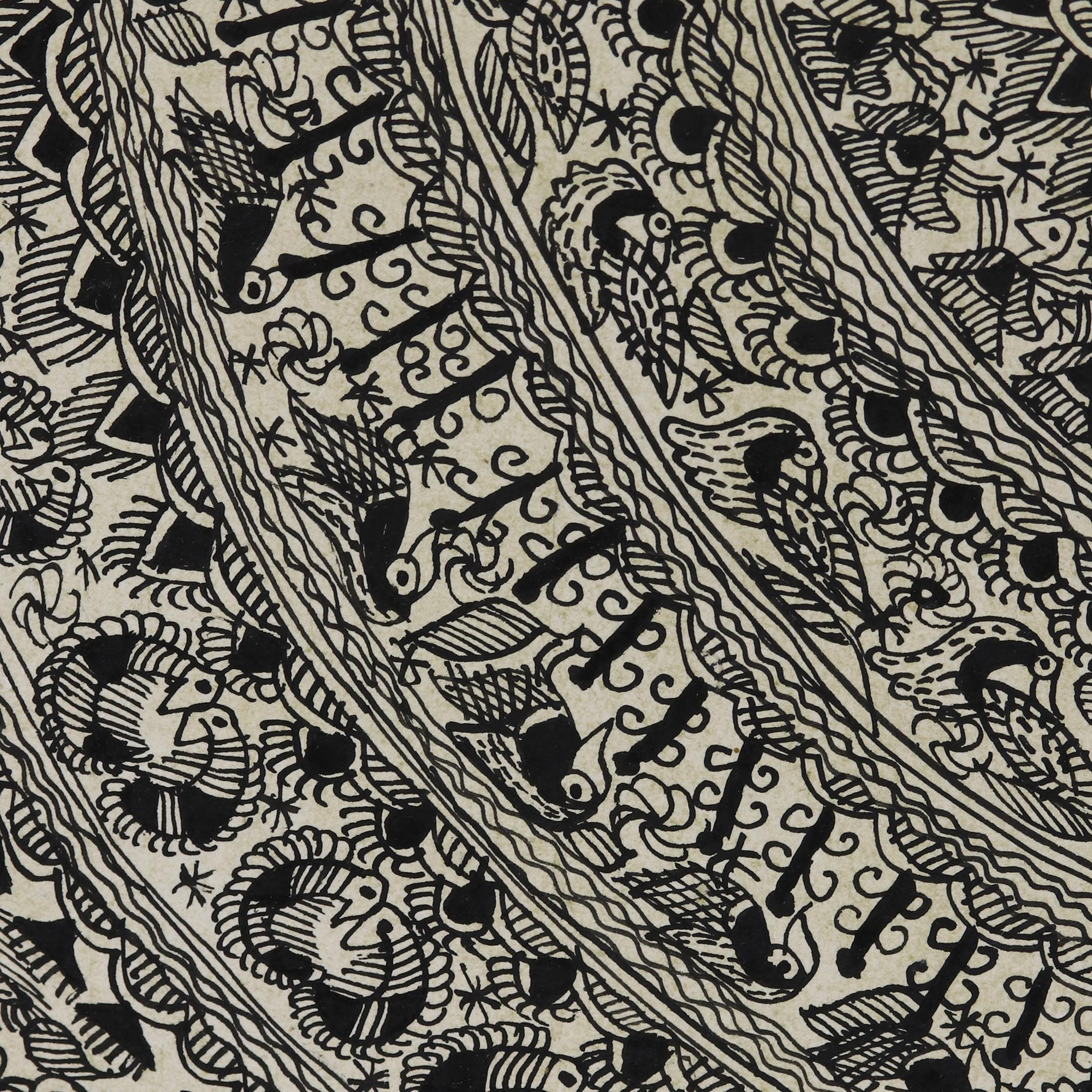 Black and White Traditional Madhubani Painting from India - Village II ...