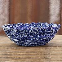 Recycled paper basket, 'Beautiful Spirals in Blue' - Recycled Paper Basket in Blue from India