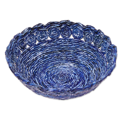 Recycled Paper Basket in Blue from India